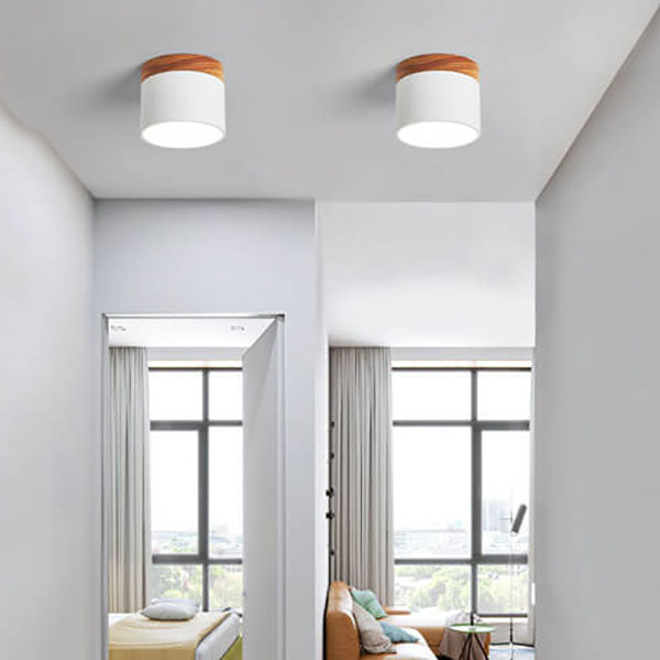 Scandinavian Macaron LED Ceiling Light | Wooden Accent Flush Mount