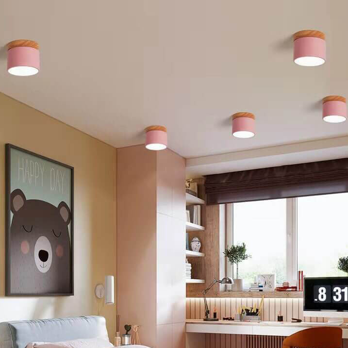 Scandinavian Macaron LED Ceiling Light | Wooden Accent Flush Mount