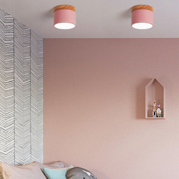 Scandinavian Macaron LED Ceiling Light | Wooden Accent Flush Mount