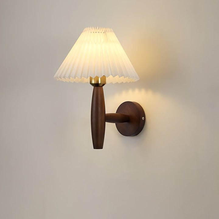Nordic Wooden Wall Sconce | Retro Bedside Wall Lamp with Pleated Shade