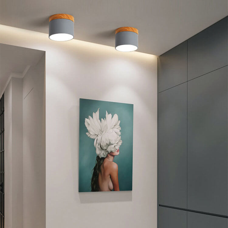 Scandinavian Macaron LED Ceiling Light | Wooden Accent Flush Mount