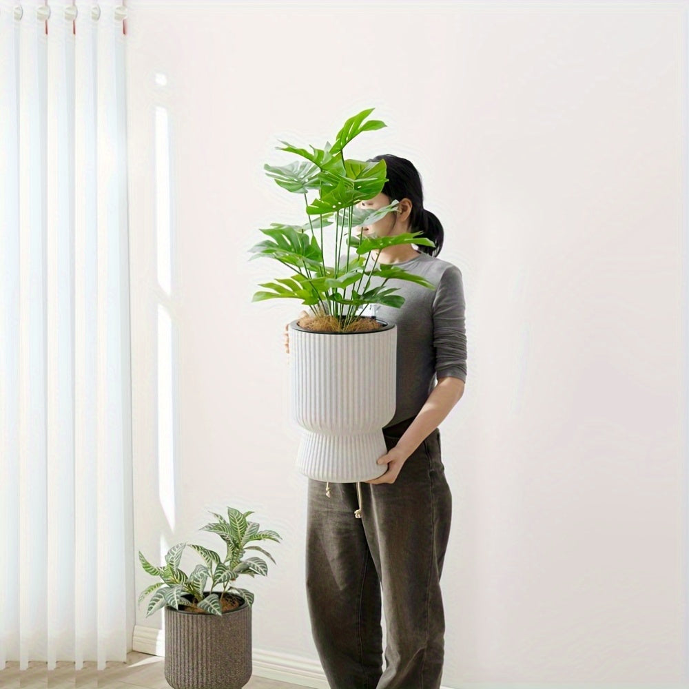 White Self-Watering Flower Pot | Modern Wine Glass Design Planter with Water Level Indicator