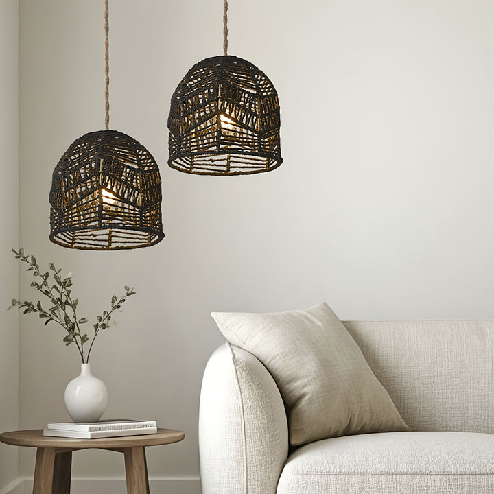 Handwoven Rope Pendant Shade | Rustic Farmhouse Chandelier Design