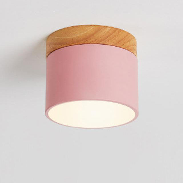 Scandinavian Macaron LED Ceiling Light | Wooden Accent Flush Mount