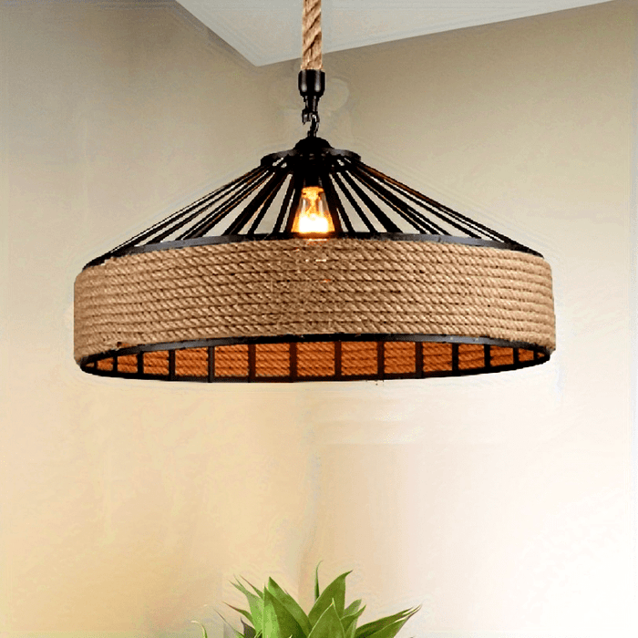 Rustic Hemp Rope Pendant Light | Vintage Farmhouse Ceiling Lamp
