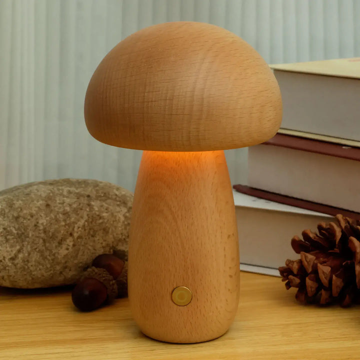 Portobello Mushroom Lamp | Natural Wood Rechargeable Night Light