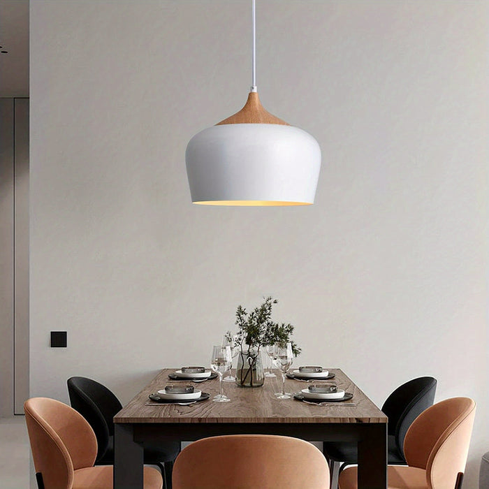 Modern Scandinavian Pendant Light | Iron & Wood Grain Design