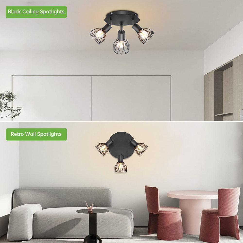 Industrial Adjustable Black Spotlight Ceiling Light | Vintage Functionality