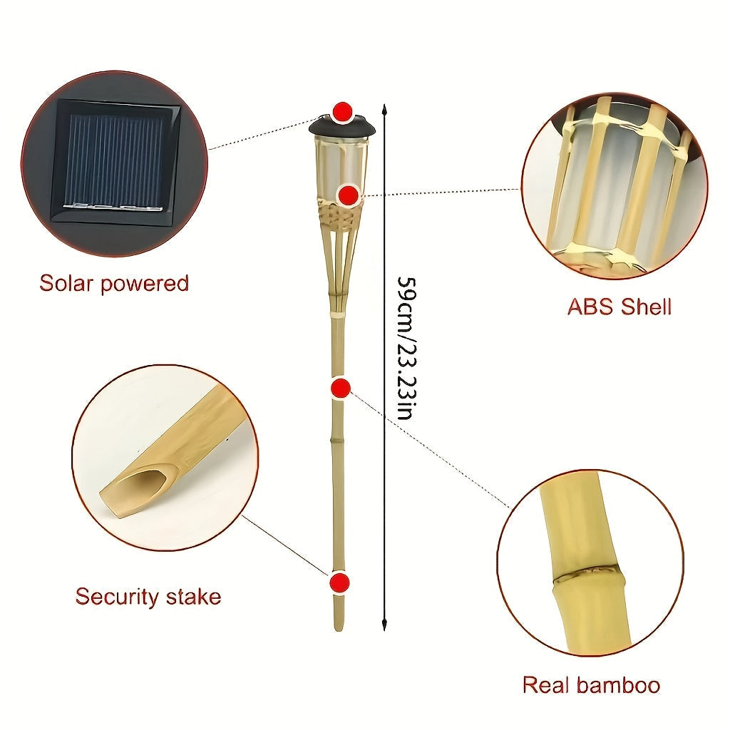 Solar Bamboo Flame Lights (2-Pack) | 12-LED Outdoor Solar Garden Lanterns