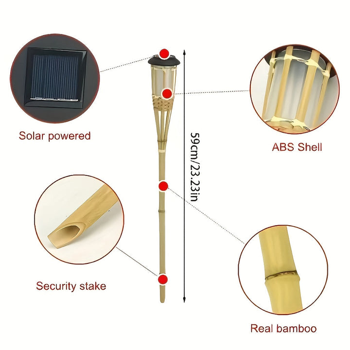Solar Bamboo Flame Lights (2-Pack) | 12-LED Outdoor Solar Garden Lanterns
