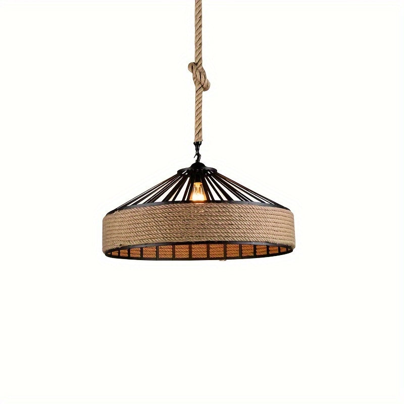 Rustic Hemp Rope Pendant Light | Vintage Farmhouse Ceiling Lamp
