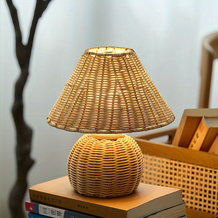 Bamboo Woven Desk Lamp | USB-Powered Boho Accent Light