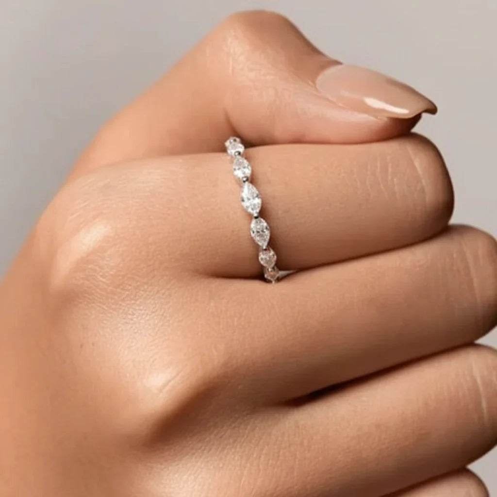 Stacking Ring Geometric Pavé Sterling Silver Adjustable Band