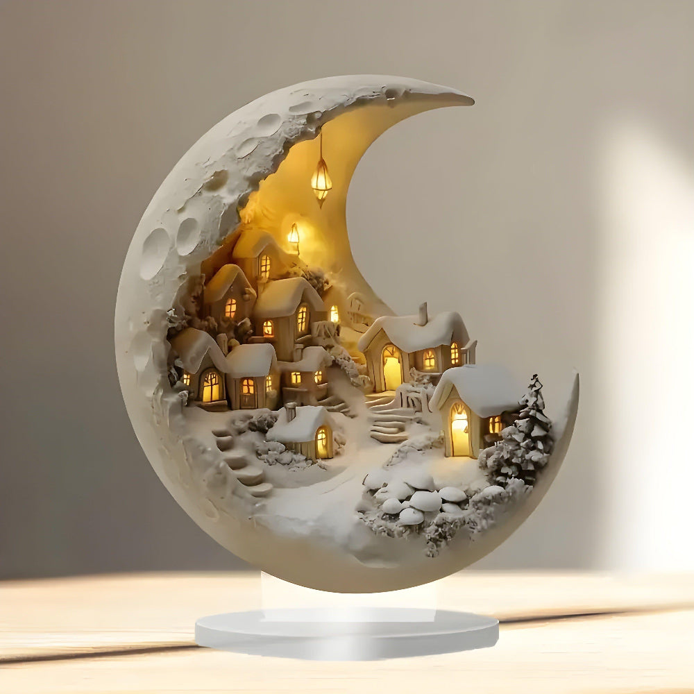 Home Decor Moon Light Acrylic Village Scene Tabletop Accent