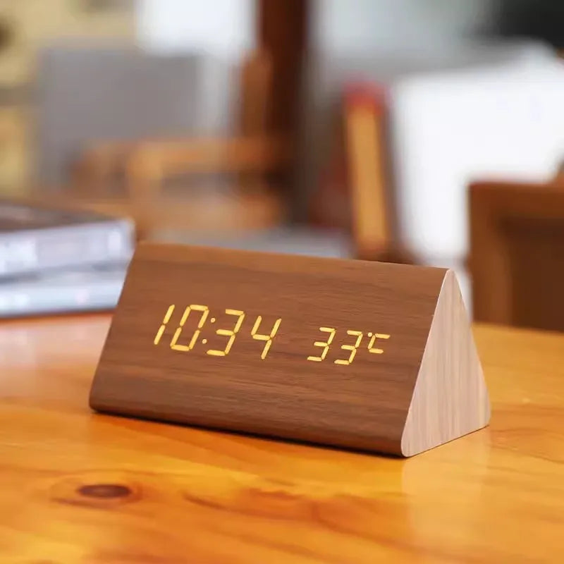 LED Smart Alarm Clock | Modern Voice-Controlled Wooden Design