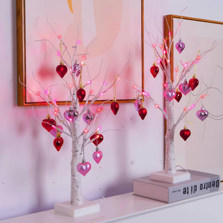 Table Lamp LED Birch Tree Heart Light Valentines Home Decor