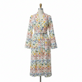 Bathrobe Floral Print Flannel Shawl Collar Tie Waist Robe