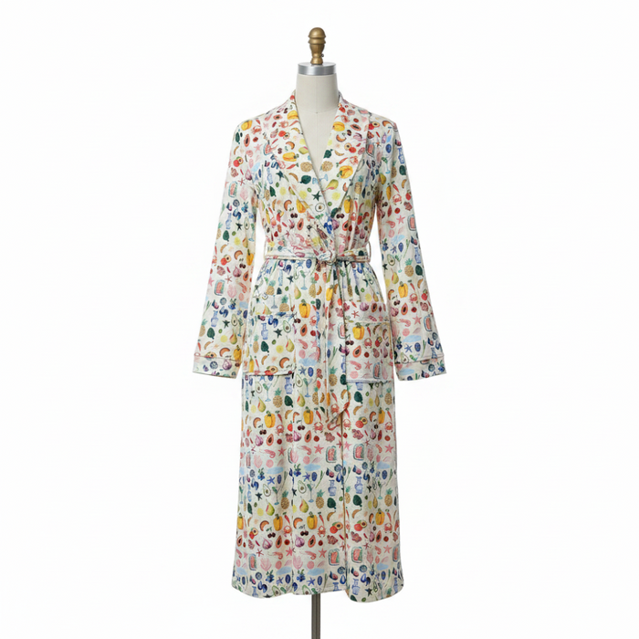 Bathrobe Floral Print Flannel Shawl Collar Tie Waist Robe