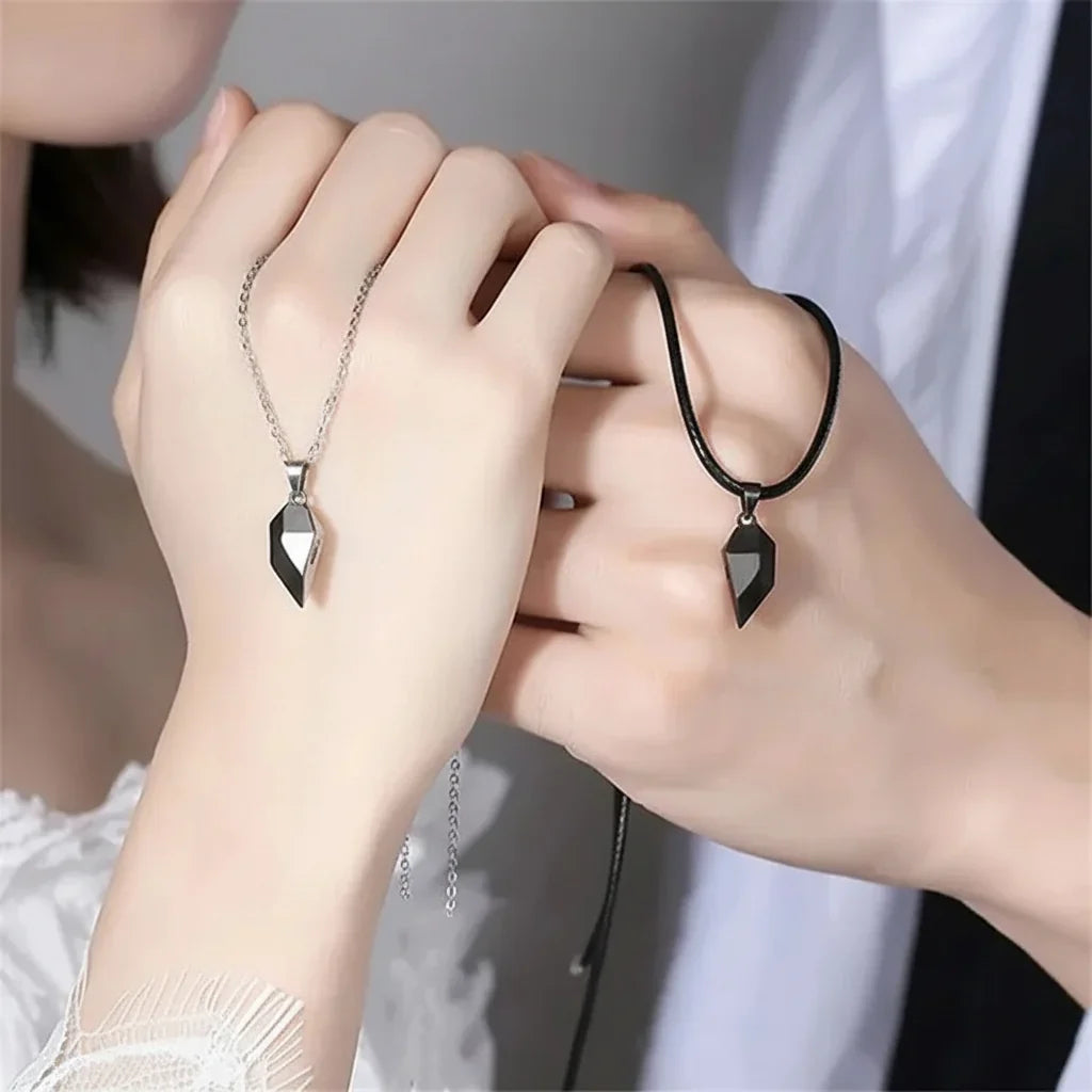 Necklace Couple Magnetic Heart Electrocardiogram Pendant Set