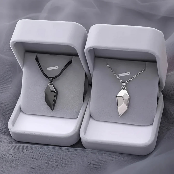 Necklace Couple Magnetic Heart Electrocardiogram Pendant Set