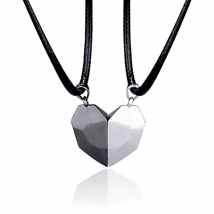 Necklace Couple Magnetic Heart Electrocardiogram Pendant Set