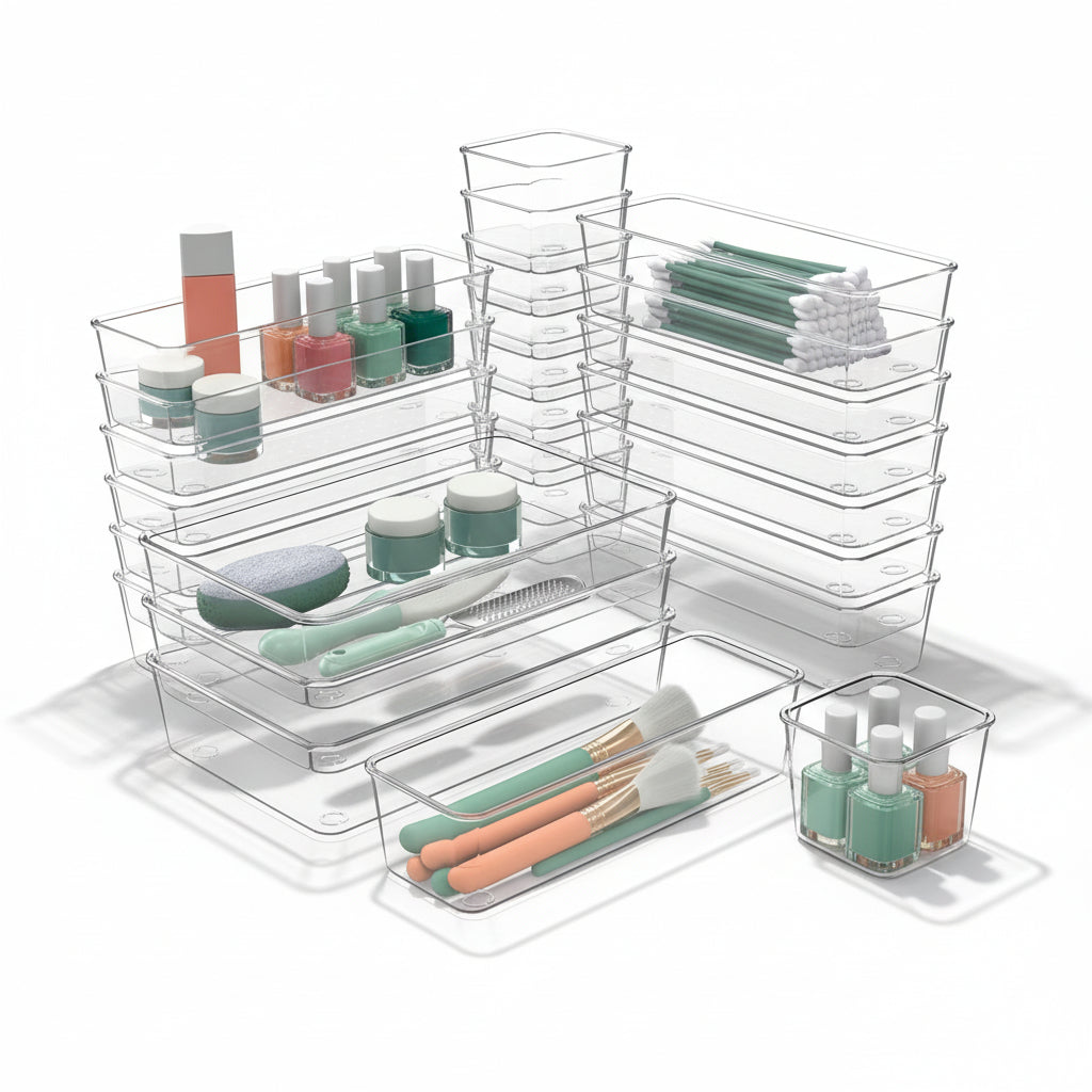 Drawer Organizer Plastic Storage Trays Set Kitchen Office Bathroom