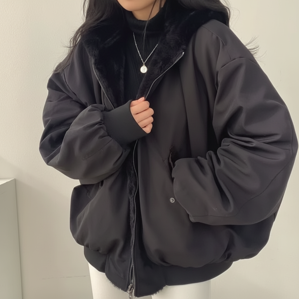 Winter Jacket Women Shearling Lined Zipper Casual Coat