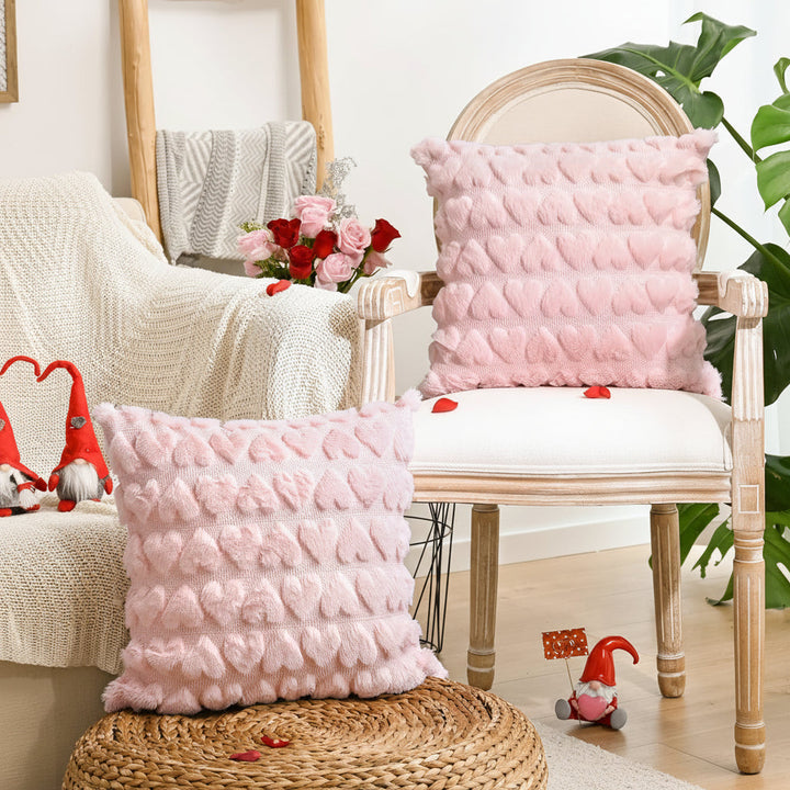 Pillow Covers Heart Pattern Pink Polyester Valentine Throw Covers