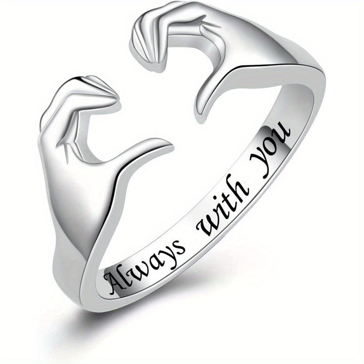 Ring Adjustable Hug Love Band White Gold Plated Zinc Alloy