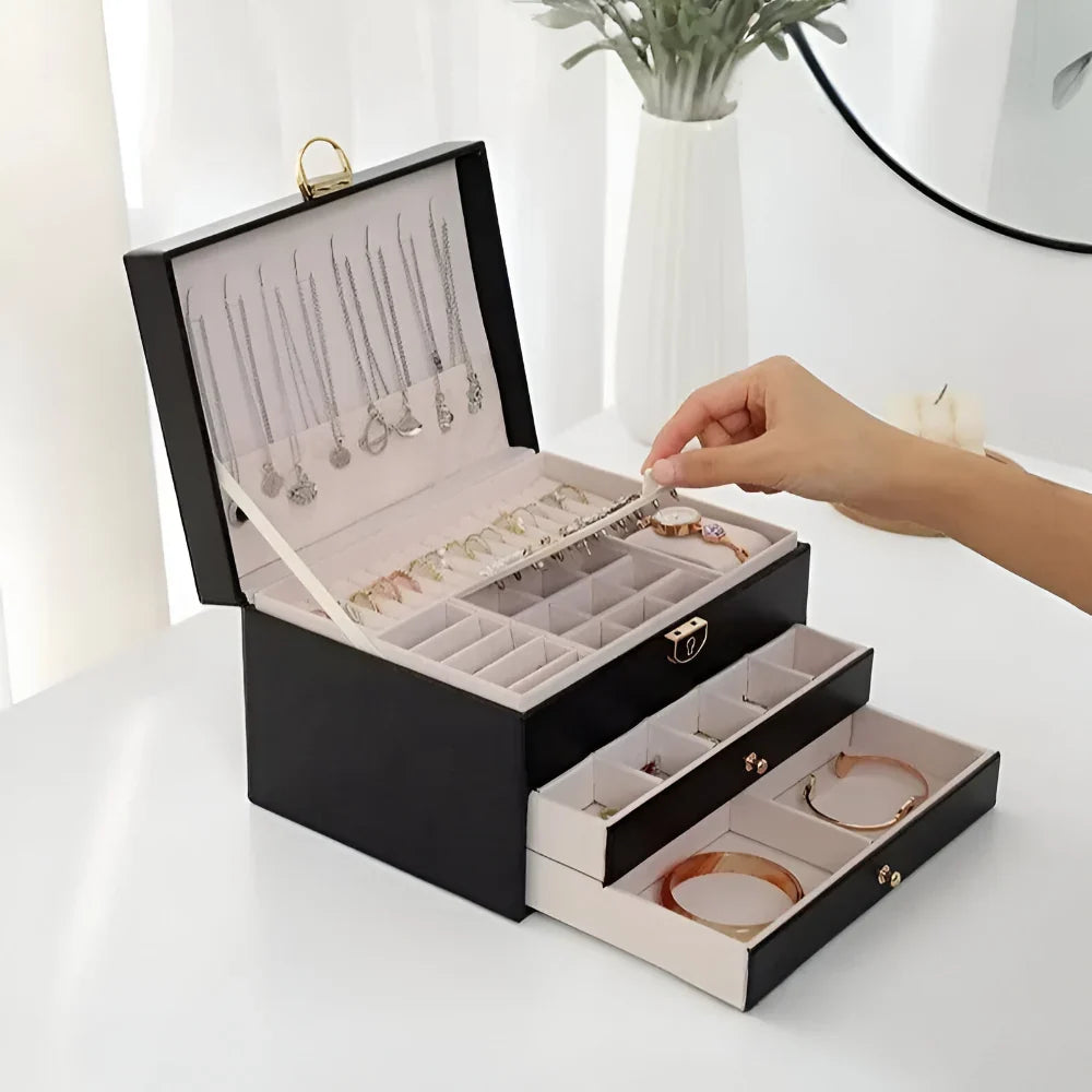 jewelry Box Multilayer Textured Storage Organizer Display Case