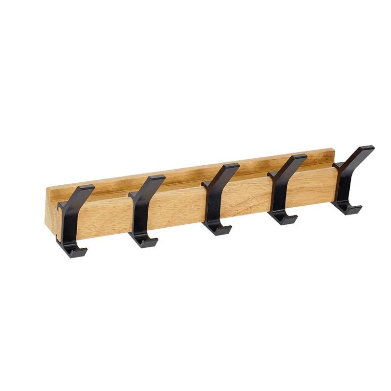 Nordic Wall-Mounted Coat Rack | Adjustable Dual Hooks in Black &amp; Wood Finish