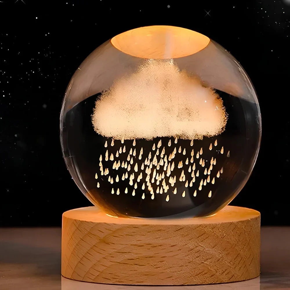 Night Light Crystal Ball 3D Planet Engraved LED Table Lamp