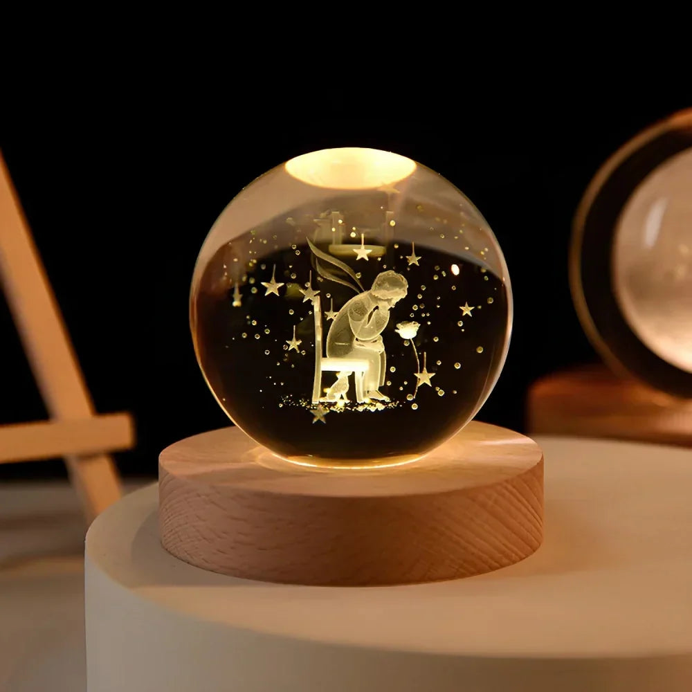 Night Light Crystal Ball 3D Planet Engraved LED Table Lamp
