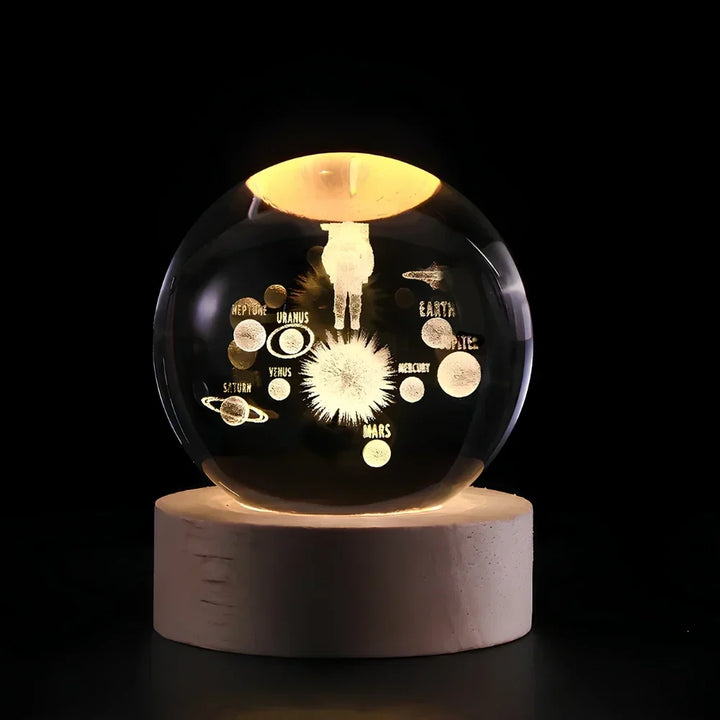 Night Light Crystal Ball 3D Planet Engraved LED Table Lamp