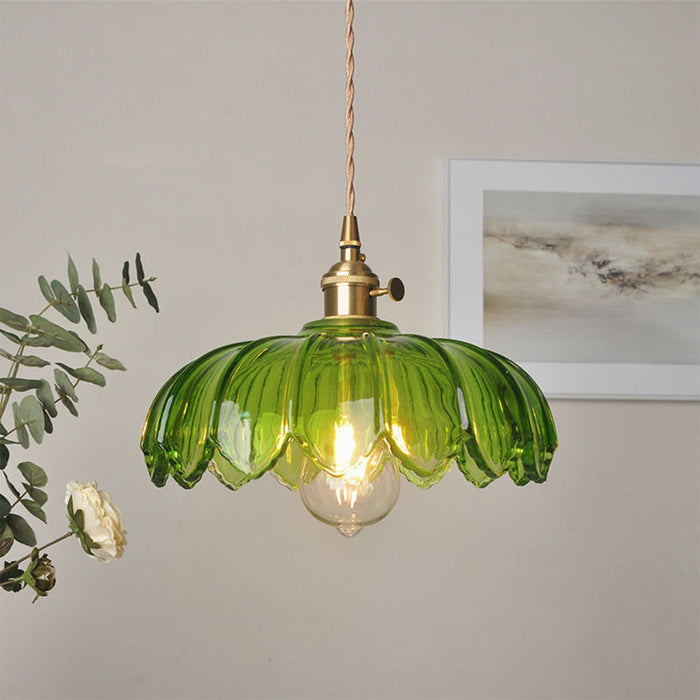 Vintage Flower Pendant Lamp | colored Glass Hanging Light