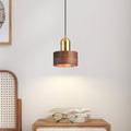 Cylinder Pendant Light | Japanese-Style Walnut & Brass Hanging Lamp
