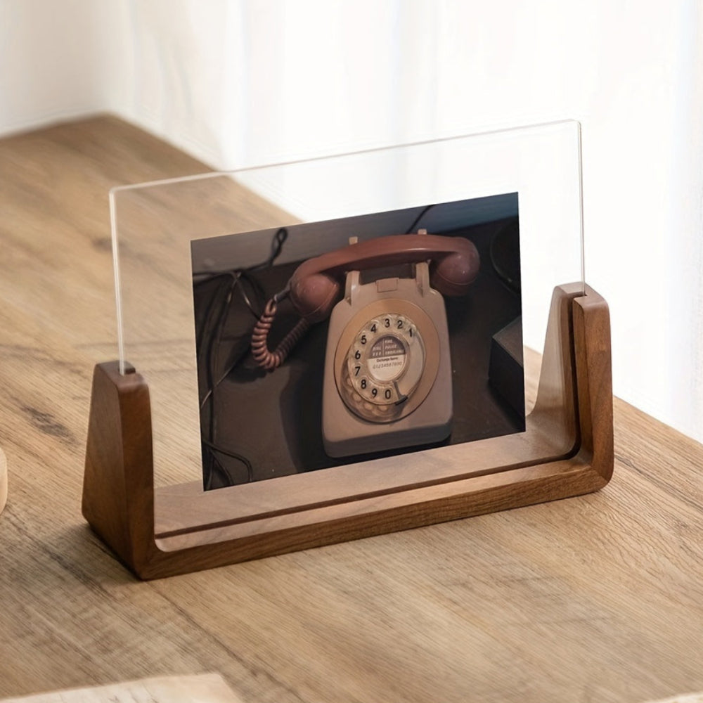 Photo Frame Acrylic Tabletop Display Solid Wood Stand