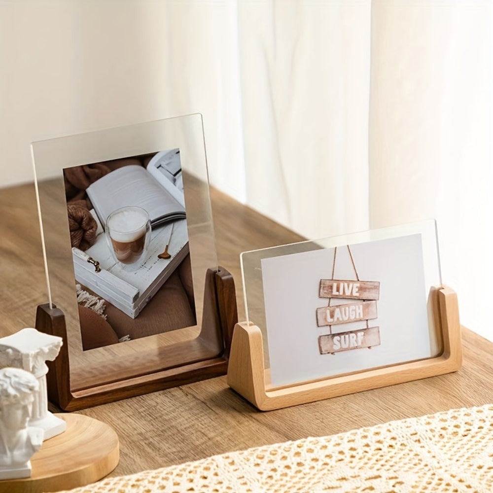 Photo Frame Acrylic Tabletop Display Solid Wood Stand