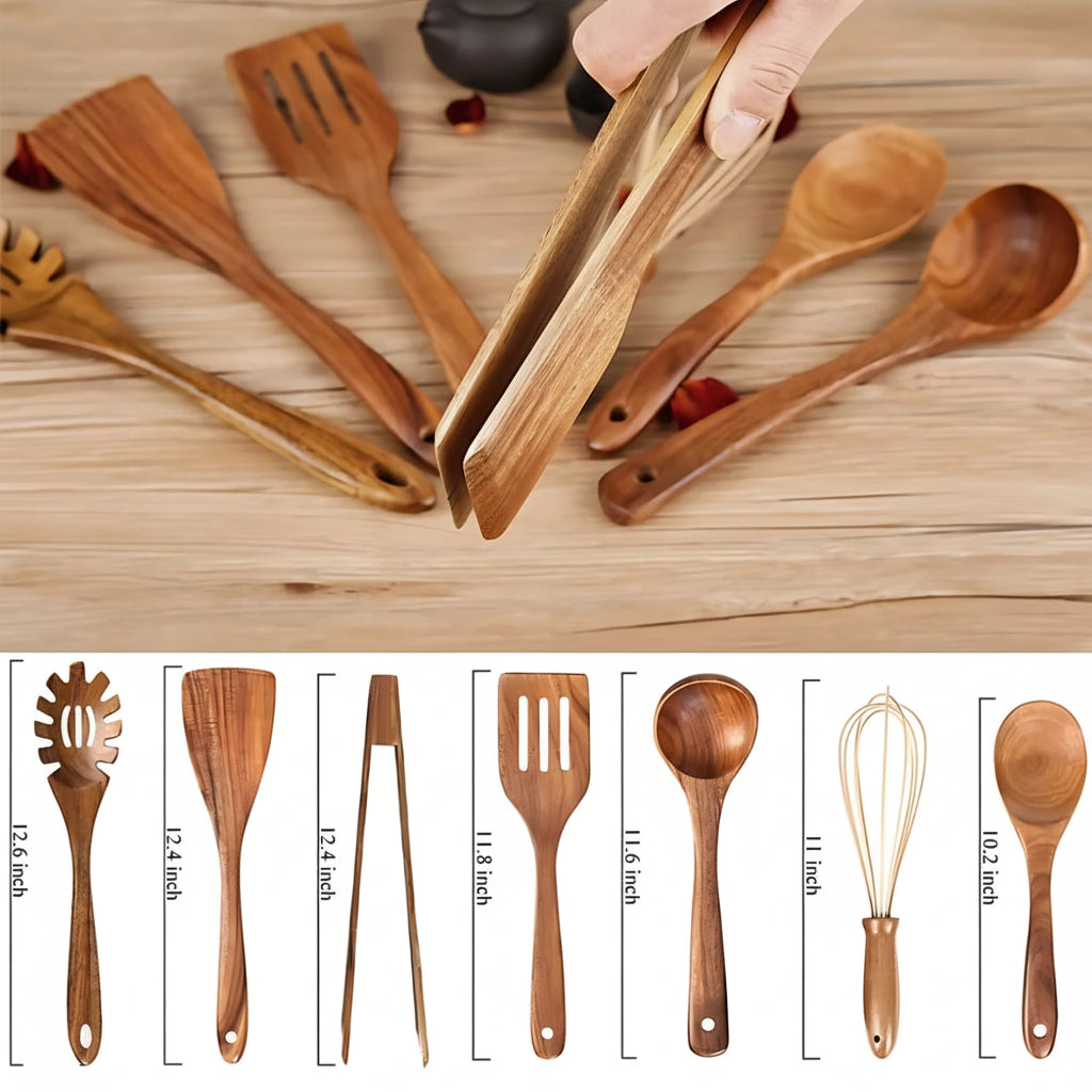 Cooking Utensils Wooden Set Non Scratch Heat Resistant Kitchen Tools