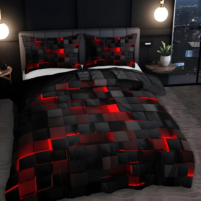 Neon 3D Grid Quilt Cover Set Modern Bedroom Decor
