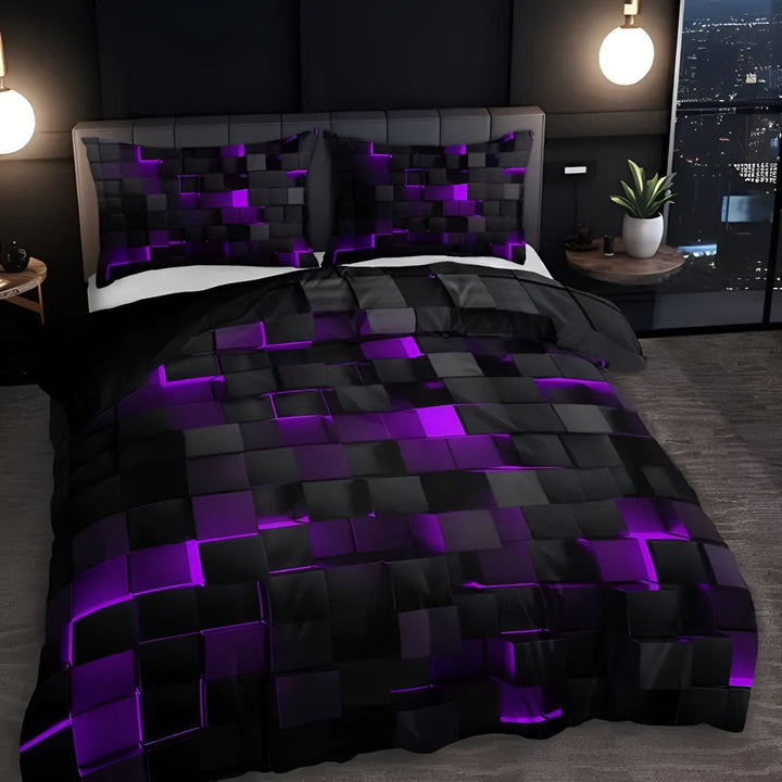 Neon 3D Grid Quilt Cover Set Modern Bedroom Decor