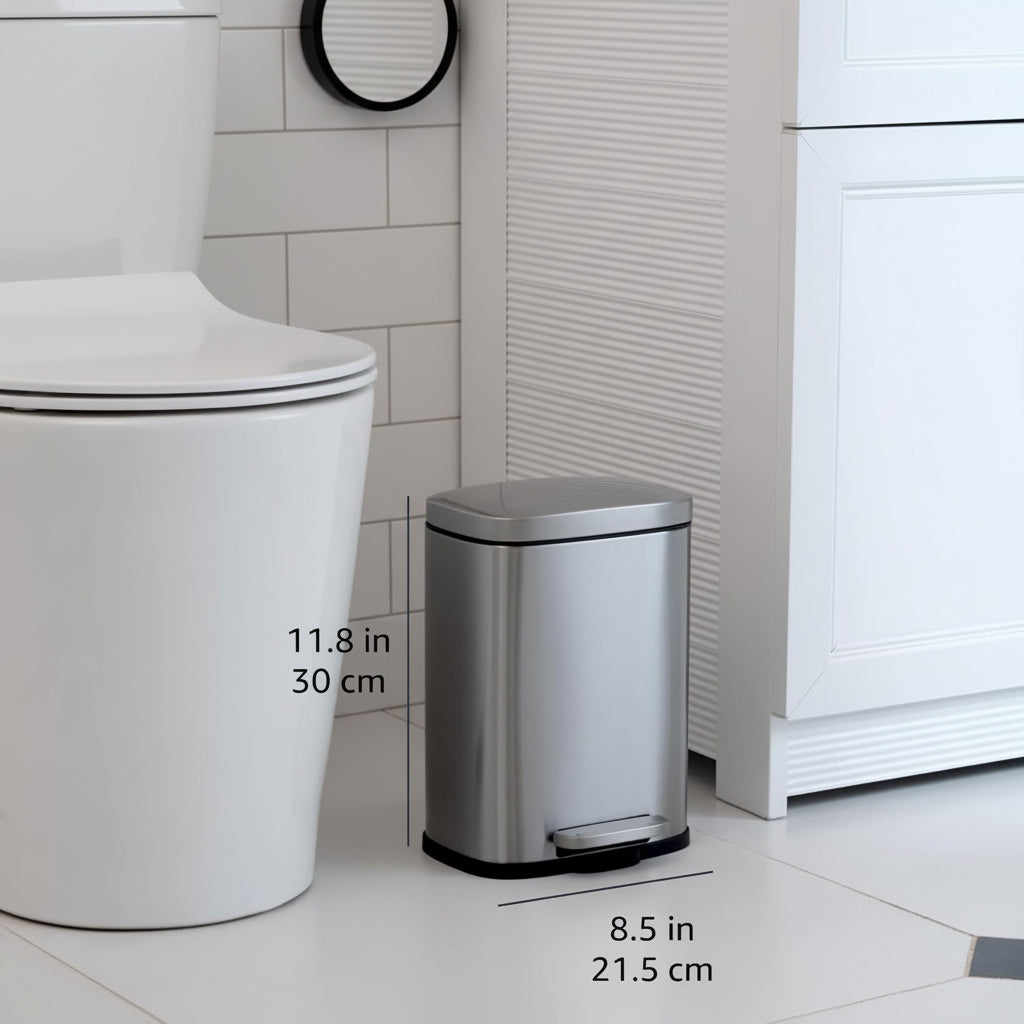 Trash Can Small Bathroom Stainless Steel Soft Close Pedal Bin