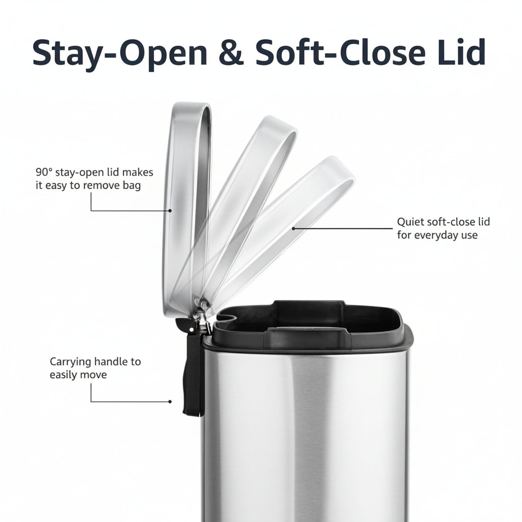 Trash Can Small Bathroom Stainless Steel Soft Close Pedal Bin