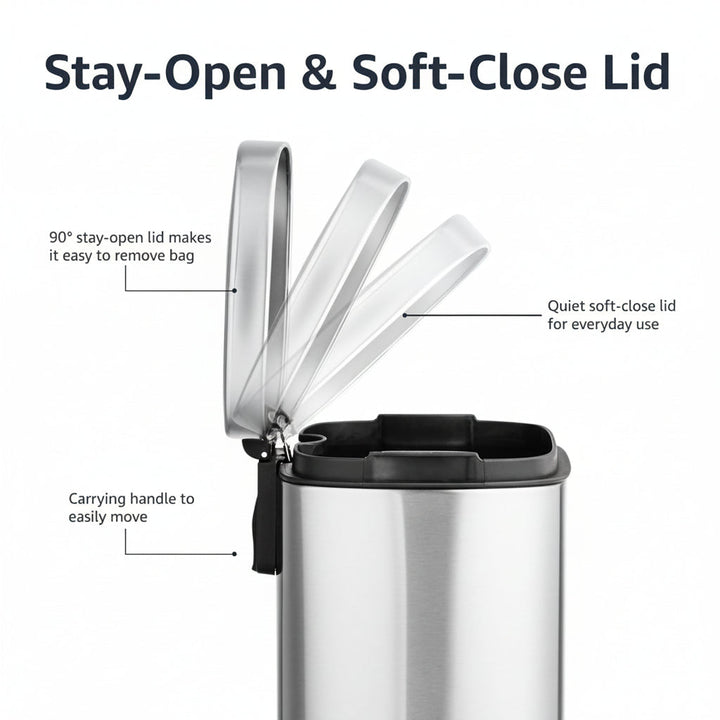 Trash Can Small Bathroom Stainless Steel Soft Close Pedal Bin