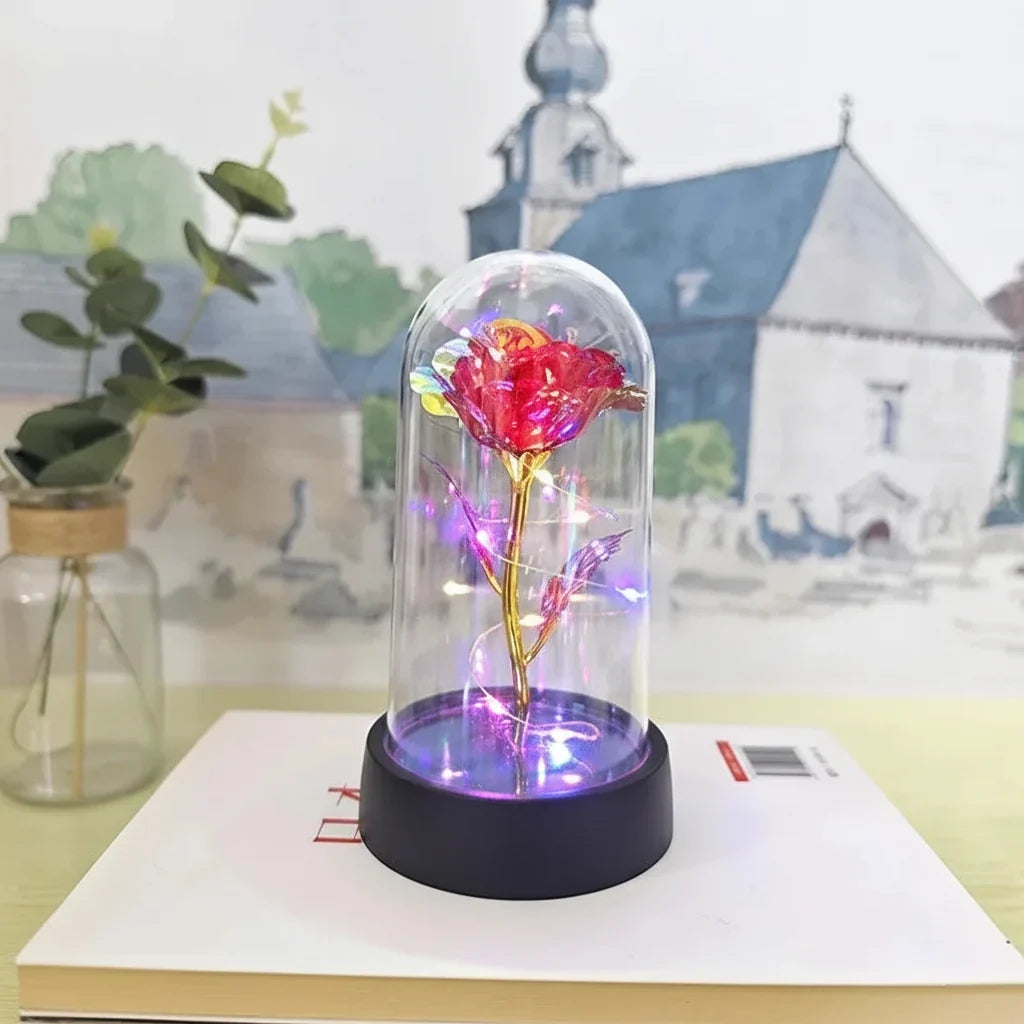 Table Lamp LED Rose Glass Dome Romantic Decorative Light