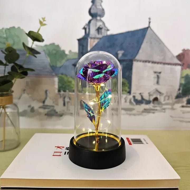Table Lamp LED Rose Glass Dome Romantic Decorative Light