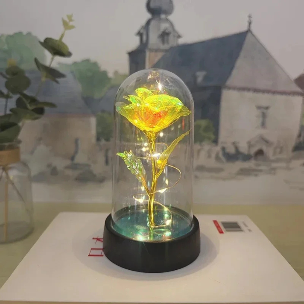 Table Lamp LED Rose Glass Dome Romantic Decorative Light