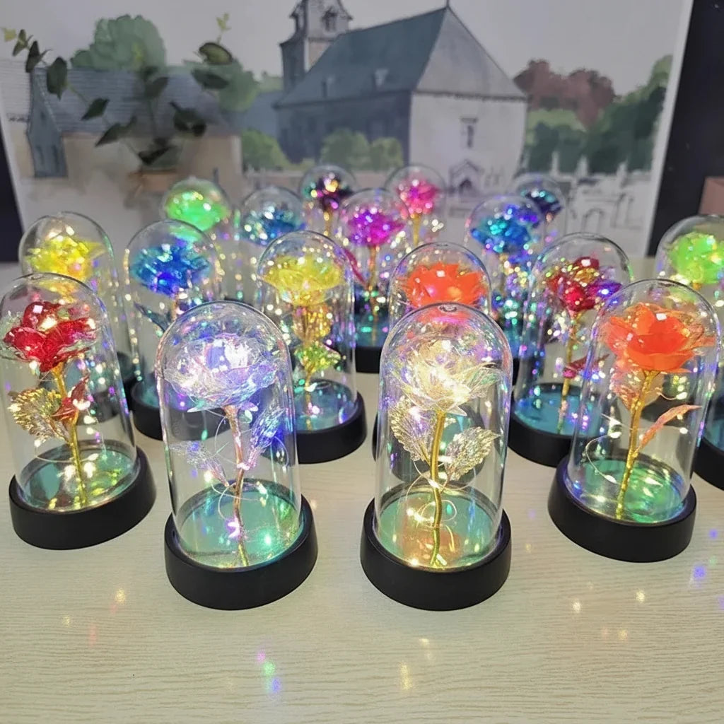 Table Lamp LED Rose Glass Dome Romantic Decorative Light