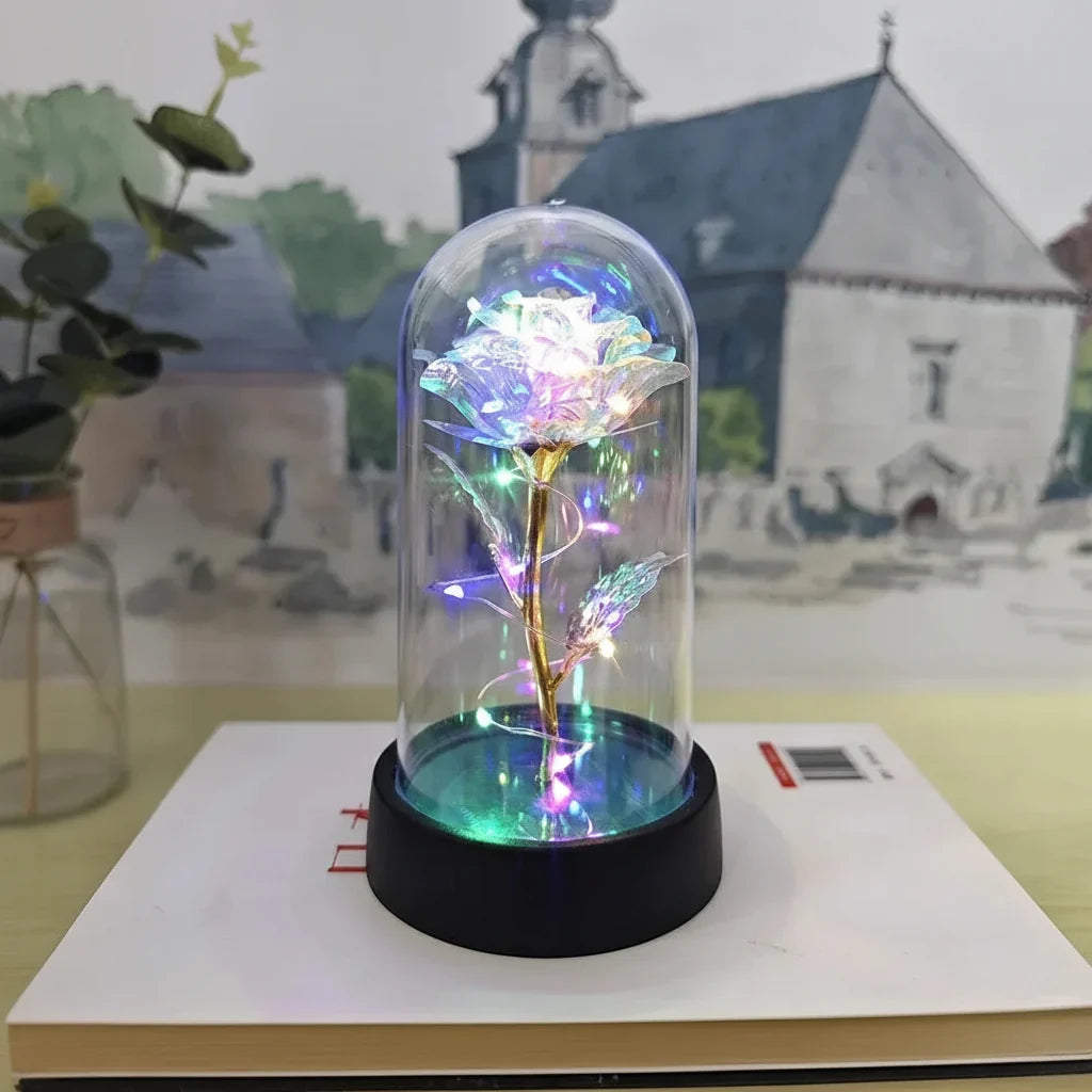 Table Lamp LED Rose Glass Dome Romantic Decorative Light