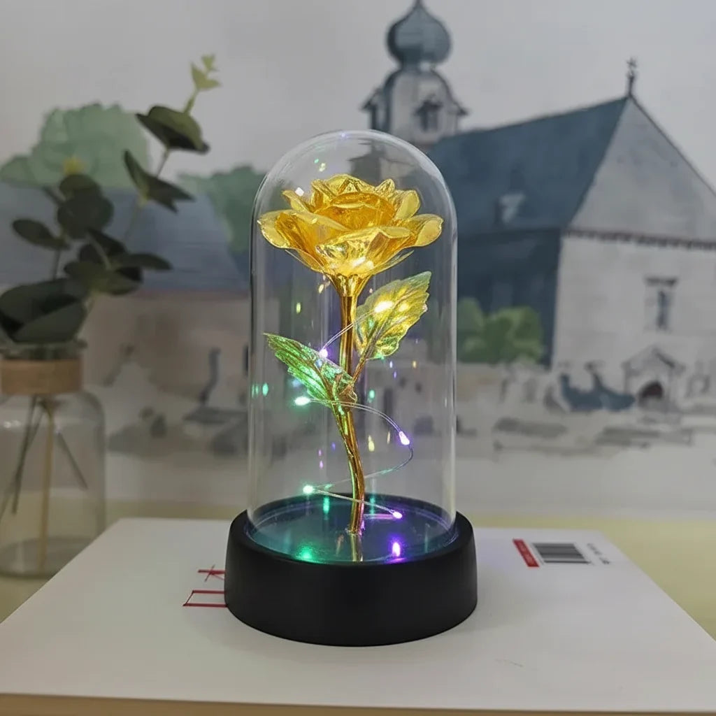 Table Lamp LED Rose Glass Dome Romantic Decorative Light